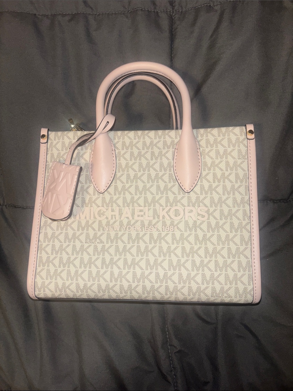 NWT Michael Kors Mirella Pink and Ivory Signature Satchel and Matching Wallet